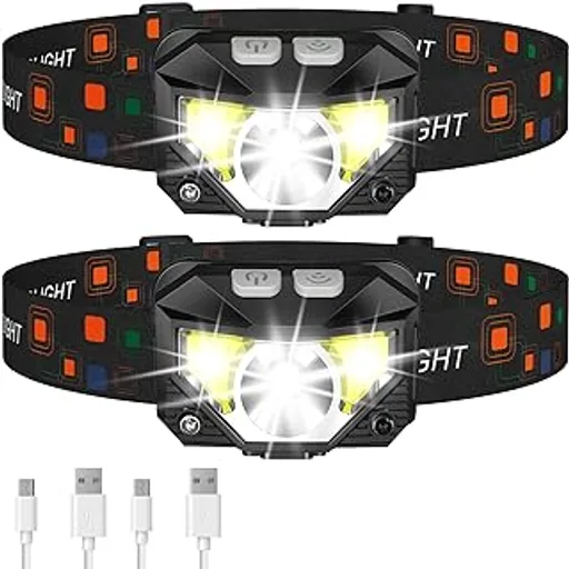 LHKNL Headlamp Flashlight, Lumen Bright Head Lamps LED Rechargeable Camping | Ultra-Light, with White Red Light, 2-Pack Waterproof Motion Sensor Headlight, 8 Mo