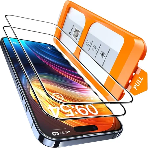 TOCOL for iPhone 15 Pro Screen Protector, [9H Hardness] [Military Grade Shatterproof] HD Tempered Glass for iPhone 15 Pro Full Coverage Screen Protector, Easy Installation, 2 Pack