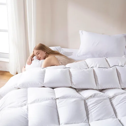 DOWNCOOL Feather Comforter King Size, 100% Cotton Cover, White 106"x90"