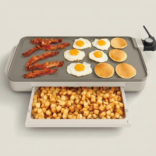 bella 10" x 20" Electric Griddle with Warming Tray, EverGood™ Ceramic Nonstick Coating & Removable Temperature Probe, Dishwasher-Safe Drip Tray & Cool Touch Handles, 1500 Watt, Oatmilk