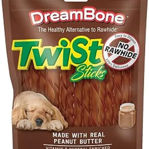 DreamBonePeanut Butter Twist Sticks Rawhide-Free Dog Treats, 50 Count | Daily Chew, Digests Safely and Completely, Made With Real Protein, Chicken, Peanut Butte