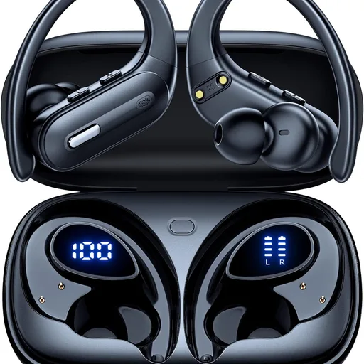Active Noise Cancelling Ear Buds Wireless Earbuds 90Hrs Playtime Bluetooth Headphones with Hi-Res Stereo Deep Bass Power Display Earphones with Earhooks Waterproof Transparency Headset for Sports/Gym