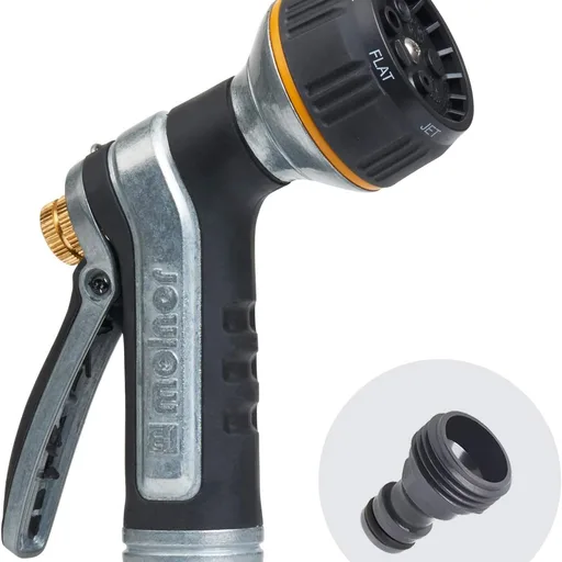 Melnor XT Metal 7-Pattern Hose Nozzle: Rear Trigger, Slip-Resistant Grip