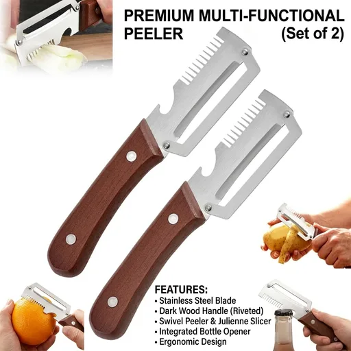 Premium Vegetable Peeler with Wooden Handle and Bottle Opener, Multi-Functional Vegetable Peeler for Kitchen, Kitchen Gadgets Tool for Fruit Pumpkin Peeling Potato Carrot Veggie Peeler (2)