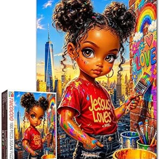 African American 1000 Piece Jigsaw Puzzles for Adults Little Black Girl Jigsaw Puzzle Graffiti Girl 1000 Pieces Puzzles DIY Craft Puzzle Art Living Room Decor F