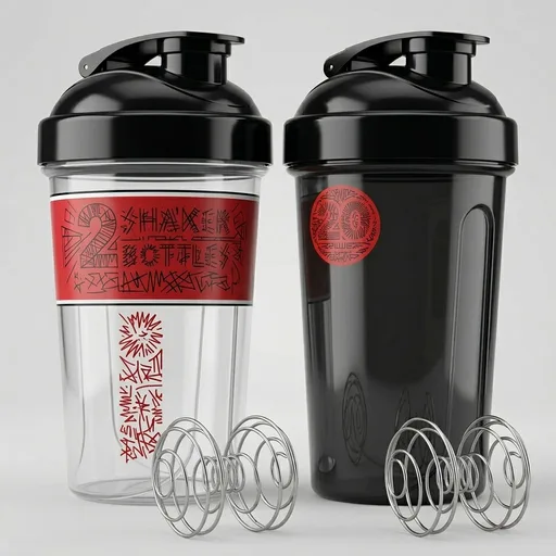 VELOMIX -2 Pack- 20 oz Protein Shaker Bottles for Protein Mixes - 2x Wire Whisk | Leak Proof Shaker Cups for Protein Shakes and Pre Workout | Protein Shaker Bottle Pack (Black/Transparent)
