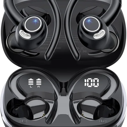Wireless Earbuds, Bluetooth 5.4 Headphones Sport, Over Ear Buds With ENC Noise Cancelling Mic, 48H, Wireless Earphone With Earhooks, Stereo Deep Bass, IP7 Waterproof ear bud for Workout Running, Black