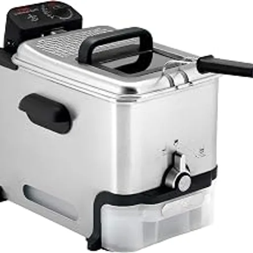 T-FalDeep Fryer with Basket, 3.5L, 1700W, Oil Filtration, Temp Control | Stainless steel exterior, 300-375 F temp range, Locking lid with viewing window, Counte