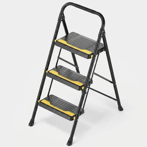 Urackify 3 Step Ladder, Heavy-Duty 800lb Capacity, Wide Anti-Slip Steps & Secure Handrail Compact, Folding Step Stool Portable Design for Home, Kitchen, Office, Pantry, Closet Use, Black