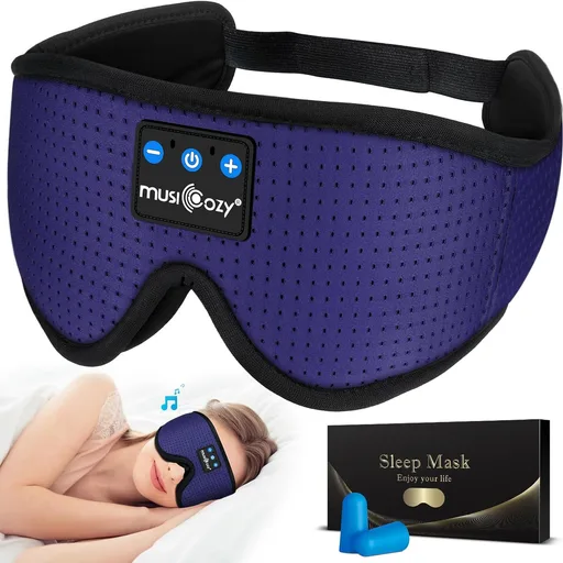 MUSICOZY 3D Sleep Headphones Bluetooth 5.4 Breathable Sleep Eye Mask | Cooling Fabric Lining with Blackout Design for Side Sleeper, HD Stereo Sound, 14 Hours Playtime for Sleep, Travel, Relaxation
