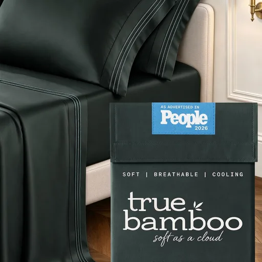 True Bamboo King Sheets Set - Hotel Style Embroidery - Dark Gray