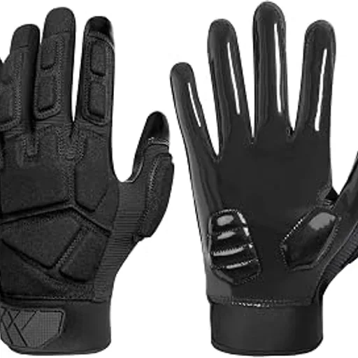RIGWARL Lineman Gloves Football Adult, Padded White and Black Football Gloves Men with Thick Hand Protection and Palm Padding for Offensive Defensive Linemen an