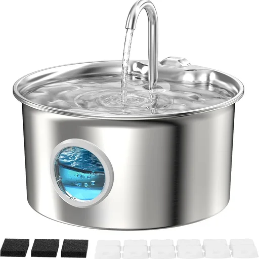 Stainless Steel Cat Water Fountain: Cat Fountain with 6 Filters + 3 Sponges - 88oz/2.6L Pet Water Fountain for Cats Inside - Silent Cats Water Bowl Dispenser -