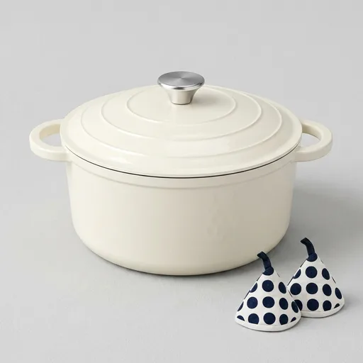 Enameled Cast Iron Dutch Oven - Umite Chef 5QT Pot with Lid & Cotton Potholders - Heavy-Duty Cookware for Bread Baking, Braising, Stews, Roasting(Cream White)