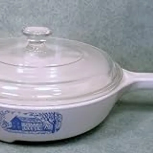 Corning Ware (Amana Radarange) White with Blue House & Scene Browning Skillet