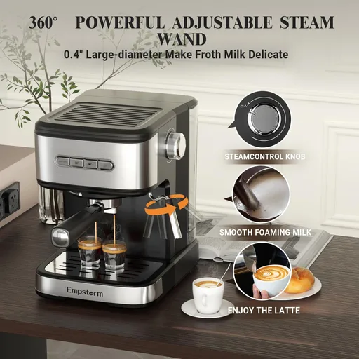 Espresso Machine with Milk Frother Steam, Stainless Steel 1100W