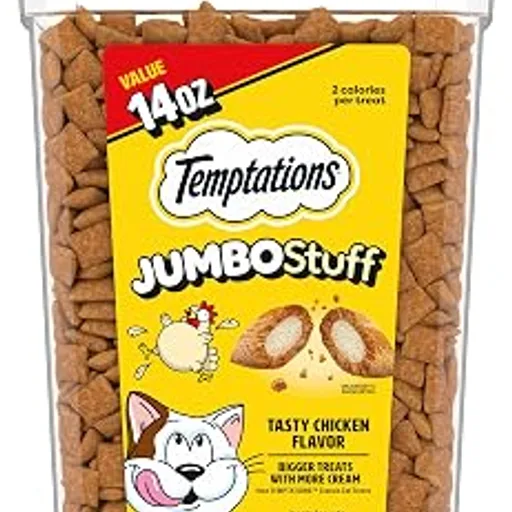 TemptationsJumbo Stuff Crunchy & Soft Cat Treats, Chicken, 14 oz | 100% complete & balanced for adult cats, under 2 calories per treat, bigger than Classic, res