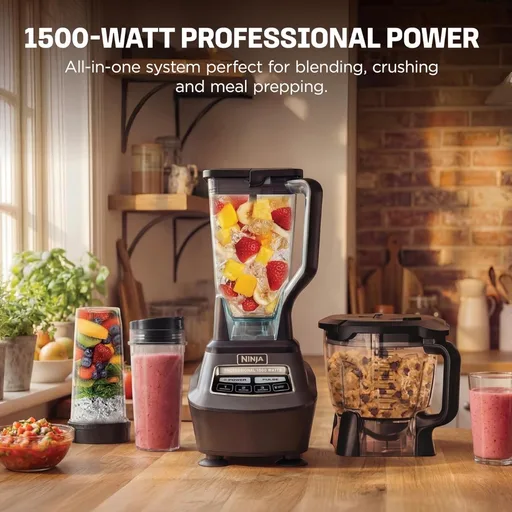 Ninja Kitchen System | All-in-One Food Processor & Blender for Smoothies | Includes Pitcher, (2) 16 oz. To-Go Cups & 8-Cup Bowl | Makes Salsa, Dough, Shakes, & Frozen Drinks | 1500W | Black | BL770