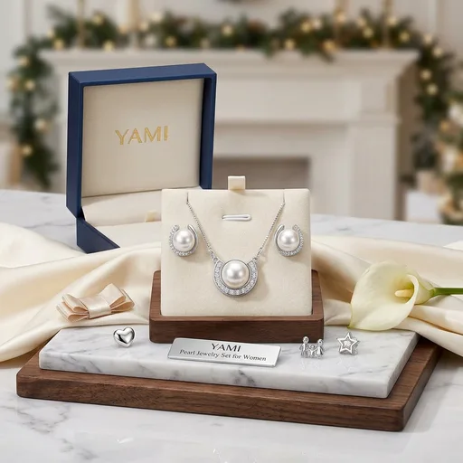 YAMI Pearl Jewelry Set for Women, Natural Cultured Pearl 11-12mm, 925 Sterling Silver with 5A Cubic Zirconia, Wedding Jewelry Sets, Valentine's Day/Mother's Day/Christmas Gift