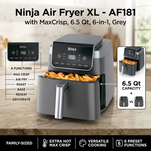 Ninja Air Fryer XL with MaxCrisp, 6.5 Qt, 6-in-1, Grey, AF181