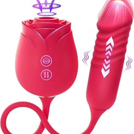Vibrator Dildo Sex Toys for Women - MOOLIGIRL Rose Sex Toy with Thrusting G Spot Vibrators & 10 Sucking Modes for Clitoral Nipple Stimulation Anal Dildos Adult