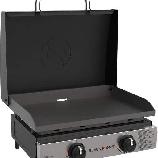 Blackstone 1813 Original 22” Tabletop Griddle with Hood and Stainless Steel Front Plate, Powder Coated Steel, Black