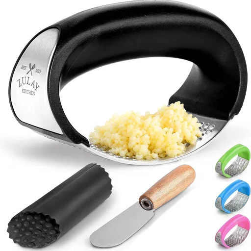 Zulay Kitchen Stainless Steel Garlic Press Rocker Set