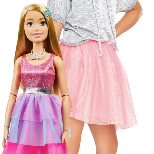 Large Barbie Doll with Blond Hair, 28 Inches Tall, Shimmery Pink Dress with Necklace and Hair Clip Accessories, HJY02