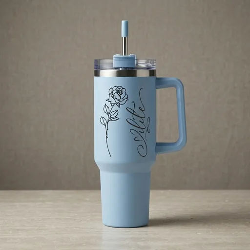 Elemtansy Personalized 40 Oz Tumbler with Handle and Straw, Custom Cup with Name & Birth Flower, Stainless Steel Travel Coffee Tumbler,Personalized Mothers Day Birthday Gifts for Women, Teen Girls