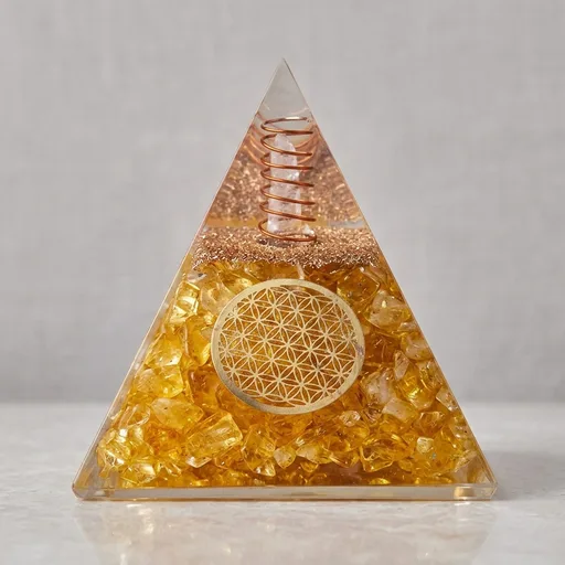 Orgone Citrine Pyramid for Success Handcrafted Orgonite Crystal Pyramid for Energy Balance, Meditation, Home Decor & Chakra Support