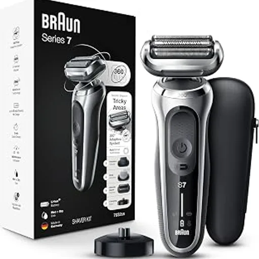 BraunSeries 7 7032cs Flex Electric Razor for Men, Wet & Dry, Electric Razor, Rechargeable, Cordless Foil Shaver with Beard Trimmer and Charging Stand, Silver