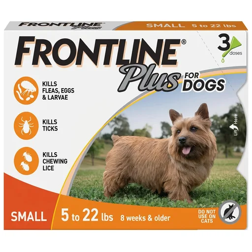 FRONTLINE Plus Flea & Tick Spot Treatment for Small Breed Dogs 5-22 lbs. (Orange) Count of 3