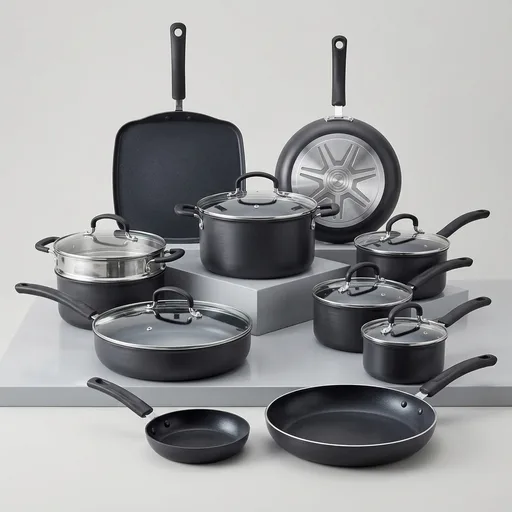 T-Fal Ultimate Hard Anodized Nonstick Pots and Pans Set 17 Piece, Nonstick Cookware Set with Fry Pan, Saucepans, Saute-Pan, Griddle, Dishwasher Safe, Onyx