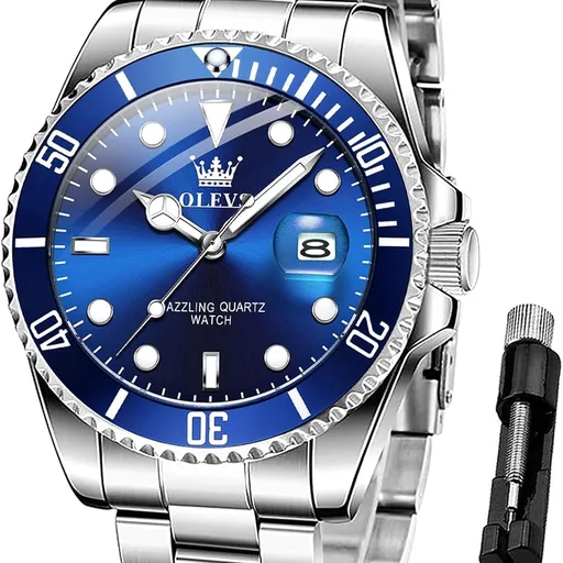 OLEVS Luxury Watches for Men Big Stainless Steel Waterproof Quartz Analog