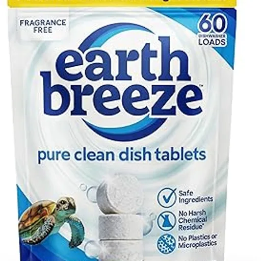 Earth BreezeDishwasher Detergent Tablets, Free & Clear, 60 Count | 100% Plastic-Free Tablets with No Harsh Chemicals, 3-in-1 Triple Enzyme Formula, Eco-Friendly