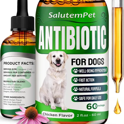 Dog Antibiotics for Infections, Cough, & Itching | Natural Antibiotics for Dogs for All Ages to Promote Wound Healing | Dog UTI Treatment and Tooth Infection Treatment | Chicken Flavor | 2 Oz