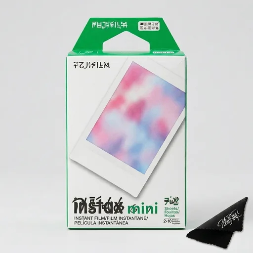 Fujifilm Instax Mini Film - Twin Pack 20 EXP Total, ISO 800, Compatible with Instax Mini Evo, 12, 11, 9 Models, Includes Balveli Premium Microfiber Cleaning Cloth