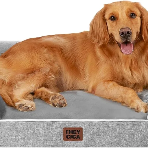 EHEYCIGA Orthopedic Extra Large Dog Bed, Waterproof Washable XL Pet Bed 44" | Non-Slip Bottom and Egg-Crate Polyurethane Foam Big Dog Couch Bed with Washable Removable Cover, Grey