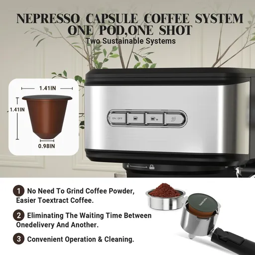 Espresso Machine with Milk Frother Steam, Stainless Steel 1100W