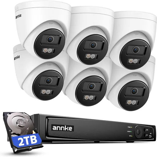 ANNKE 4K PoE Security Camera System, 12MP H.265+ 8CH NVR with 2TB HDD, 6Pcs 8MP IP Turret Outdoor Cams, AI Human & Vehicle Detection, Spotlight Color Night Vision for Outdoor Surveillance, IP67