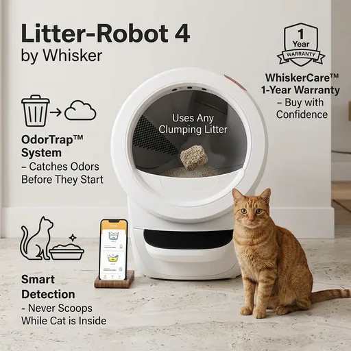 Litter-Robot 4 by Whisker, White - Automatic, Self-Cleaning Cat Litter Box, Helps Reduce Litter Box Odors, Works with Any Clumping Litter, WhiskerCare 1-Year Warranty