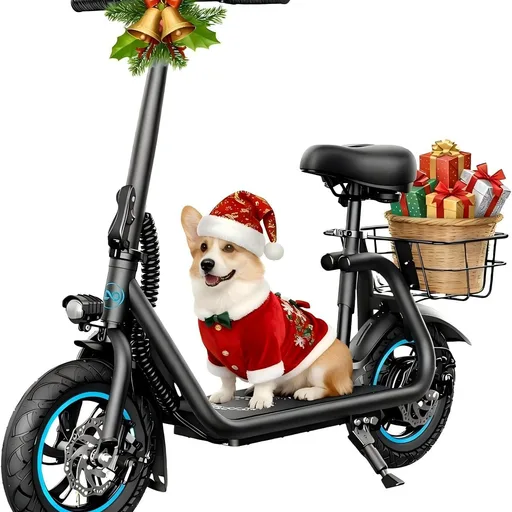 AWWSCOOTER C1 Electric Scooter with Seat for Adults, Foldable Commuter E-Scooter with Basket for Grocery, Pets, and Daily Commute– Classic Black