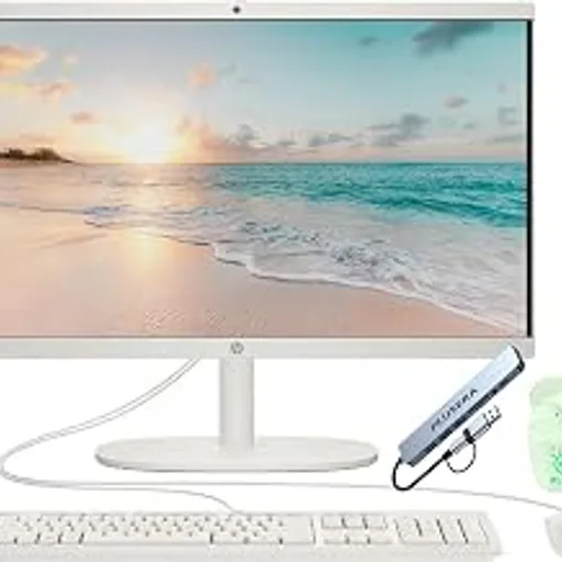 HP 21.5" FHD All-in-One Desktop Computer, 8GB DDR5 RAM 384GB Storage (128GB SSD + 256GB Docking Station Set), Quad-Cores Intel N100, Windows 11 & 8-in-1 Docking