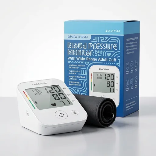 Amazon Basic Care Blood Pressure Monitor, Wide Range Arm Cuff, Intelligent Inflation Technology, Home Monitoring, Hypertension Indicator, Irregular Heartbeat Detection, Large (Previously Healthwise)