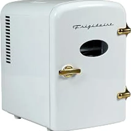 Frigidaire Retro Mini Personal Fridge Cooler, Holds 9 Cans, White Gold
