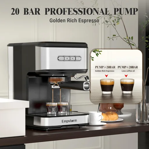 Espresso Machine with Milk Frother Steam, Stainless Steel 1100W