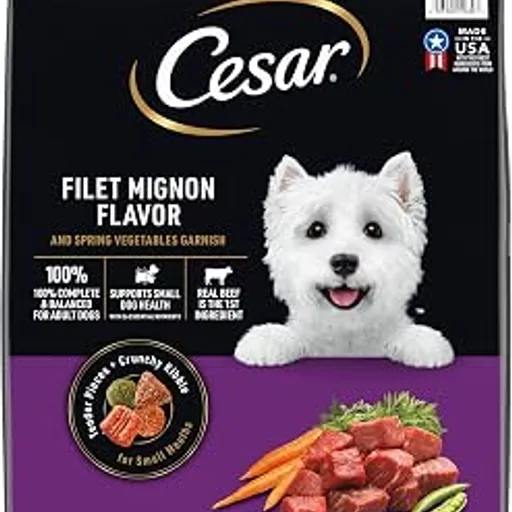 CesarSmall Breed Dry Dog Food, Filet Mignon & Spring Vegetables, 12 lb | Real beef #1 ingredient, 36 essential nutrients, supports small breed health, no artifi