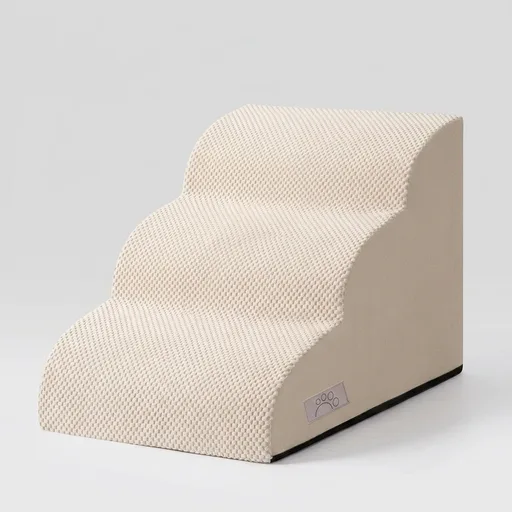 Dog Stairs for Small Dogs & Cats,3 Steps Non-Slip Pet Ramp for Couch,15.7"H | Airpanda Pet Stairs with Washable Cover & High-Density Foam,Gentle Curved Design,Ideal for Senior & Short-Legged Dogs,Beige