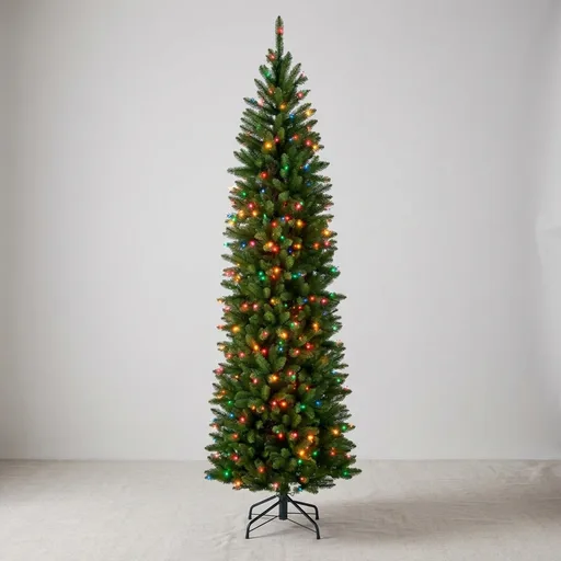 National Tree Company 7 ft Pre-Lit Kingswood Fir Slim Artificial Christmas Tree, 300 Multicolor Lights, 892 Tips, Includes Stand, Green
