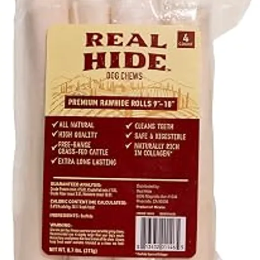 Real Hide Dog Chew Treats Rawhide Rolls, 9-10 Inch, 4 Count